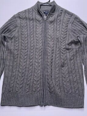 Sperry Premium Gray Cable Knit Full Zip Sweater L